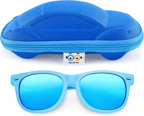 Kids Sunglasses with Cute Car Case Polarized Flexible UV400 for Boys Girls Age 3-10 in Saudi Arabia