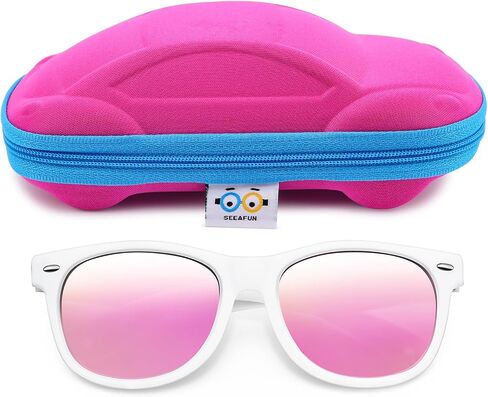 Kids Sunglasses with Cute Car Case Polarized Flexible UV400 for Boys Girls Age 3-10 in Saudi Arabia