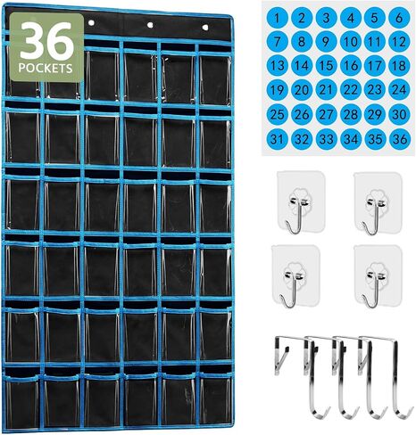 PAULONE Numbered Classroom Pocket Chart, Cell Phone Calculator Holder for Classroom Storage, Small Items Miscellaneous Closet Organiser, Wall Door Hanging Organiser-36 Pockets (White) in Saudi Arabia