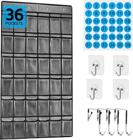 PAULONE Numbered Classroom Pocket Chart, Cell Phone Calculator Holder for Classroom Storage, Small Items Miscellaneous Closet Organiser, Wall Door Hanging Organiser-36 Pockets (White) in Saudi Arabia