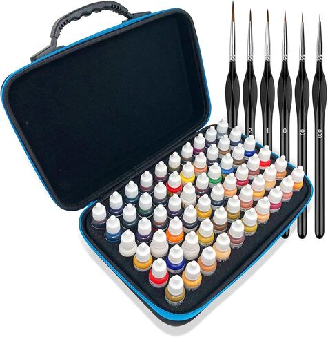 Pixiss Model Paint Storage Case Acrylic Paint Organizer Holder Tray Works with Round Top Hobby Paint Brands, Paint Rack or Paint Holder 60 Slots with 6 Fine Detail Miniatures Paint Brushes in Saudi Arabia