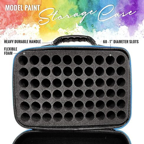 Pixiss Model Paint Storage Case Acrylic Paint Organizer Holder Tray Works with Round Top Hobby Paint Brands, Paint Rack or Paint Holder 60 Slots with 6 Fine Detail Miniatures Paint Brushes in Saudi Arabia