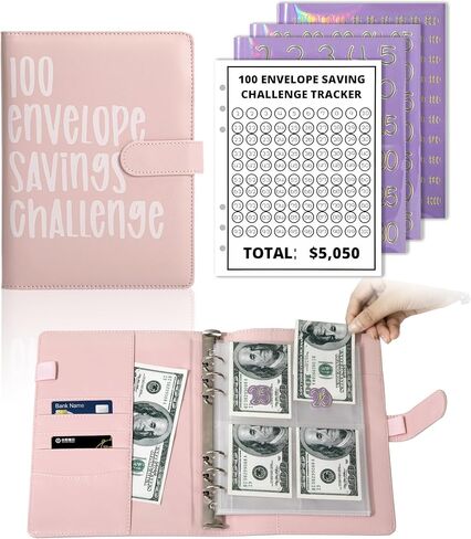 100 Envelopes Money Saving Challenge, Budget Binder with Cash Envelopes Easy and Fun Way to Save $5050, Savings Challenges Book with Envelopes for Office,Home,School (Pink) in Saudi Arabia