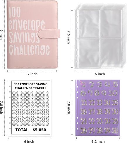100 Envelopes Money Saving Challenge, Budget Binder with Cash Envelopes Easy and Fun Way to Save $5050, Savings Challenges Book with Envelopes for Office,Home,School (Pink) in Saudi Arabia