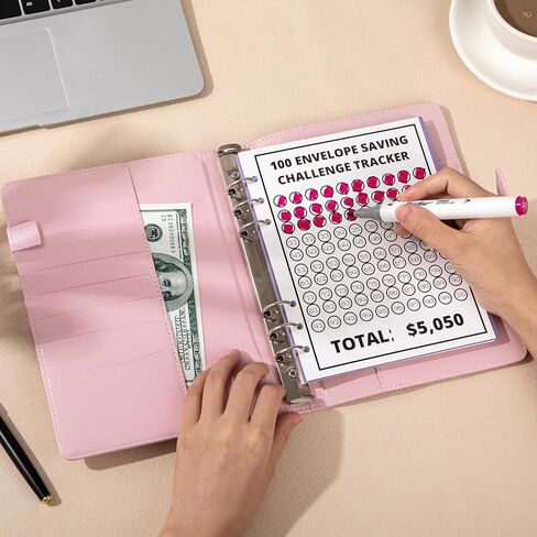 100 Envelopes Money Saving Challenge, Budget Binder with Cash Envelopes Easy and Fun Way to Save $5050, Savings Challenges Book with Envelopes for Office,Home,School (Pink) in Saudi Arabia