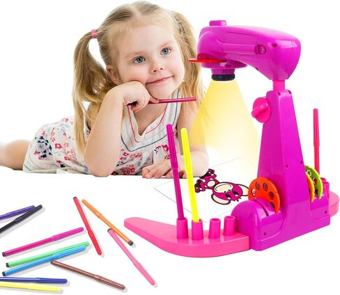 لعبة رسم إسقاط للأطفال، جهاز عرض رسم للأطفال مع 32 نمطًا كرتونيًا و12 فرشاة لون، حجم نمط رسم قابل للتعديل، جهاز عرض ذكي للأطفال، تعلم الرسم والرسم in Kuwait