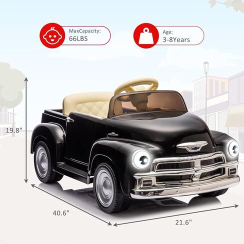 12V Kids Ride On Car, Licensed Chevrolet 3100 Pickup Battery Powered Electric Vehicle with Remote Control, Spring Suspension, Led Light and Music for Toddler Boys Girls 3-8 in Kuwait