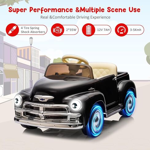 12V Kids Ride On Car, Licensed Chevrolet 3100 Pickup Battery Powered Electric Vehicle with Remote Control, Spring Suspension, Led Light and Music for Toddler Boys Girls 3-8 in Kuwait