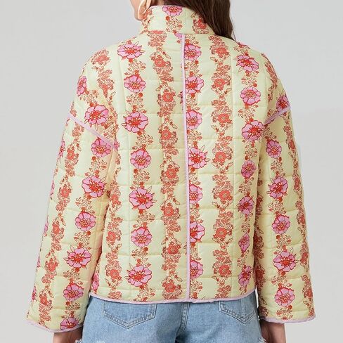 Muineobuka سترة نسائية Y2k مبطنة بأكمام طويلة مفتوحة من الأمام ومزودة بنقشة الزهور وسترة خفيفة الوزن مبطنة ومبطنة وسترات صوفية مقصوصة in Kuwait