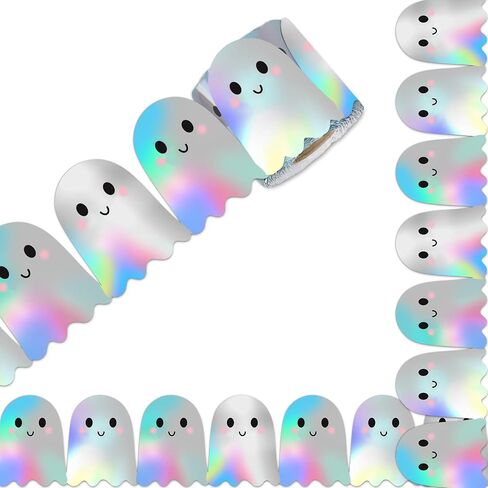 Whaline 65.6 Ft Halloween Ghost Bulletin Board Border Holographic Ghost Die Cut Trim Border Roll for Halloween Classroom Chalkboard Decor in Saudi Arabia