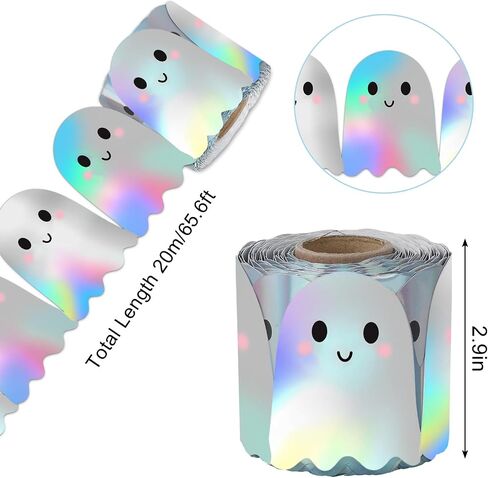 Whaline 65.6 Ft Halloween Ghost Bulletin Board Border Holographic Ghost Die Cut Trim Border Roll for Halloween Classroom Chalkboard Decor in Saudi Arabia