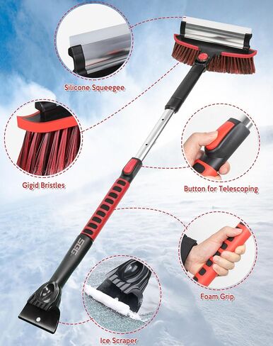 SEG Direct 39" Extendable Snow Brush with Squeegee Ice Scraper Telescoping Foam Grip for Car Truck SUV MPV Light Weight Anti-Freeze Extreme Durability Black and Blue in Kuwait