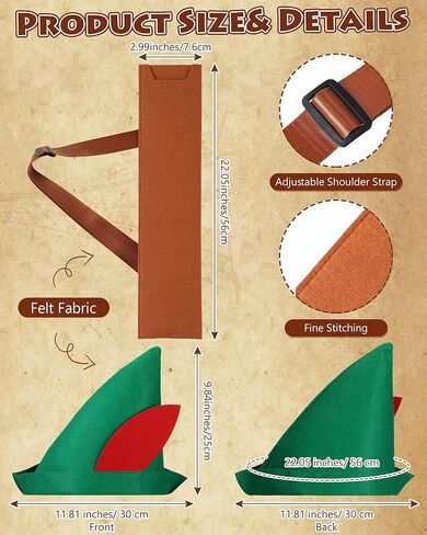 Panitay 2 قطعة من إكسسوارات زي الهالوين، قبعة لباد خضراء، قبعة مصنوعة يدويًا على الكتف الخلفي مع حزام للحفلات التنكرية، مقاس واحد يناسب الجميع للرجال والنساء البالغين in Kuwait