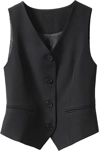 Womens Suit Vest Dressy 4 Button Down V-Neck Waistcoat Vest Economy Suit Business Blazer Jackets with Pockets in Saudi Arabia