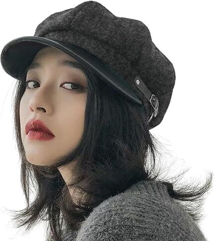 huablo]Womens Newsboy Hat Octagonal Cap Cabbie Winter hat Wool French Cap 8 Panels Beret Hats Dark Grey 9P-BTMao-02 in Kuwait