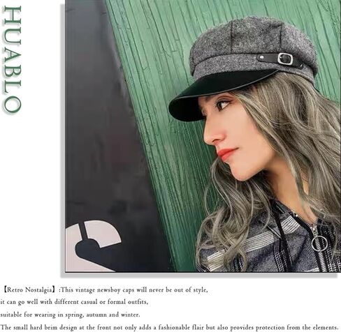 huablo]Womens Newsboy Hat Octagonal Cap Cabbie Winter hat Wool French Cap 8 Panels Beret Hats Dark Grey 9P-BTMao-02 in Kuwait