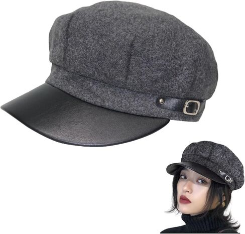 huablo]Womens Newsboy Hat Octagonal Cap Cabbie Winter hat Wool French Cap 8 Panels Beret Hats Dark Grey 9P-BTMao-02 in Kuwait