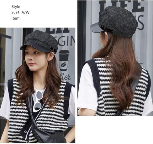 huablo]Womens Newsboy Hat Octagonal Cap Cabbie Winter hat Wool French Cap 8 Panels Beret Hats Dark Grey 9P-BTMao-02 in Kuwait