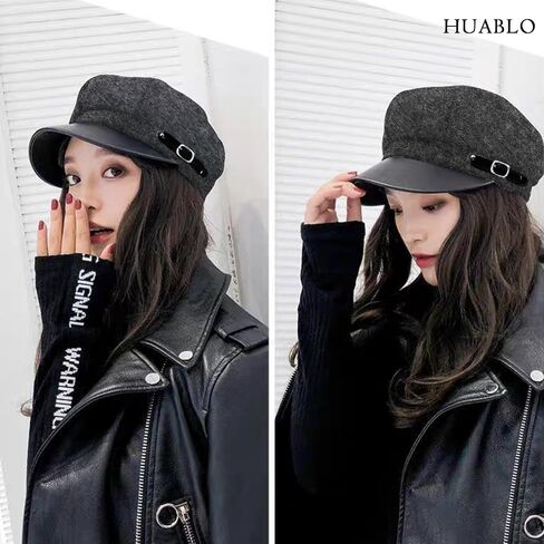 huablo]Womens Newsboy Hat Octagonal Cap Cabbie Winter hat Wool French Cap 8 Panels Beret Hats Dark Grey 9P-BTMao-02 in Kuwait