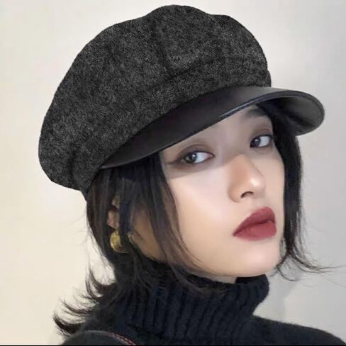 huablo]Womens Newsboy Hat Octagonal Cap Cabbie Winter hat Wool French Cap 8 Panels Beret Hats Dark Grey 9P-BTMao-02 in Kuwait