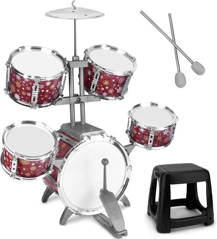 Kids Drum Set for Toddlers 1-3 Musical Jazz Drum with Stool Toys for 2-5 4-6 5-7 Boys Girls Birthday, Red in Kuwait