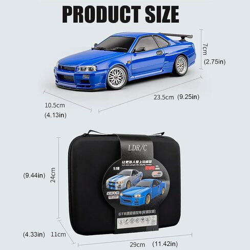 LD1899 1/18 RC Drift Car GTR R34 2.4GHz RWD with Gyroscope on-Road Alloy Body Shell Racing Cars Radio Control (Blue) in Saudi Arabia