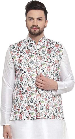 Elina fashion Men's Indian Satin Nehru Jacket || Printed Bandhgala Jodhpuri Sleeve Less ONLY Waistcoat in Saudi Arabia