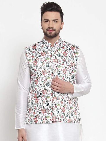 Elina fashion Men's Indian Satin Nehru Jacket || Printed Bandhgala Jodhpuri Sleeve Less ONLY Waistcoat in Saudi Arabia