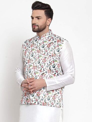 Elina fashion Men's Indian Satin Nehru Jacket || Printed Bandhgala Jodhpuri Sleeve Less ONLY Waistcoat in Saudi Arabia
