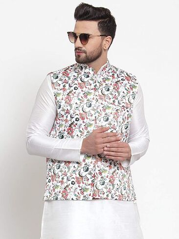 Elina fashion Men's Indian Satin Nehru Jacket || Printed Bandhgala Jodhpuri Sleeve Less ONLY Waistcoat in Saudi Arabia