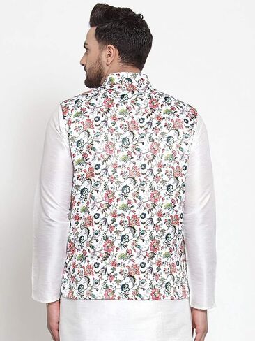 Elina fashion Men's Indian Satin Nehru Jacket || Printed Bandhgala Jodhpuri Sleeve Less ONLY Waistcoat in Saudi Arabia