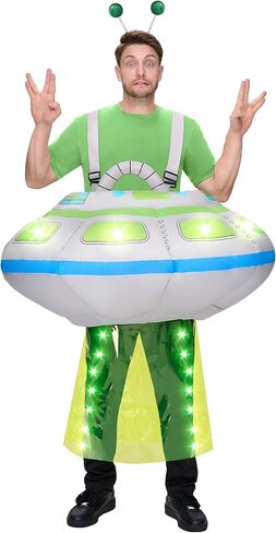 Spooktacular Creations Adults Inflatable Costumes, Light-Up Spaceship Halloween Inflatable Costume with Long Tentacles Headband, Blow-up Costumes for Halloween Cosplay Party, Themed Party in Saudi Arabia
