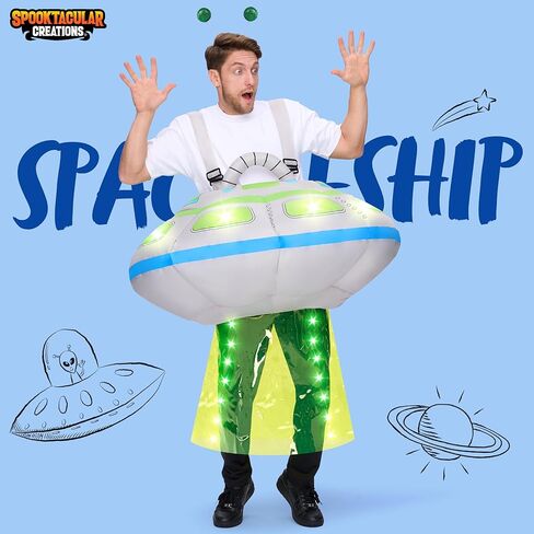 Spooktacular Creations Adults Inflatable Costumes, Light-Up Spaceship Halloween Inflatable Costume with Long Tentacles Headband, Blow-up Costumes for Halloween Cosplay Party, Themed Party in Saudi Arabia