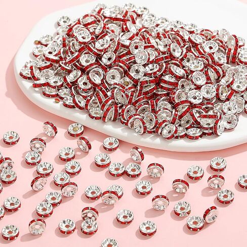 ZHIYUXI 200PCS Sliver Plated Spacer Beads for Jewelry Making 8mm Crystal Rhinestone Sliver Rondelle Spacers Beads for Bracelets Necklaces in Kuwait