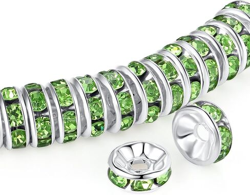 ZHIYUXI 200PCS Sliver Plated Spacer Beads for Jewelry Making 8mm Crystal Rhinestone Sliver Rondelle Spacers Beads for Bracelets Necklaces in Kuwait