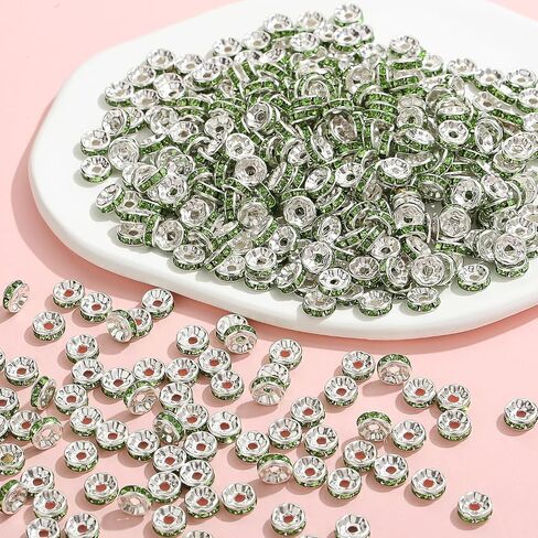 ZHIYUXI 200PCS Sliver Plated Spacer Beads for Jewelry Making 8mm Crystal Rhinestone Sliver Rondelle Spacers Beads for Bracelets Necklaces in Kuwait