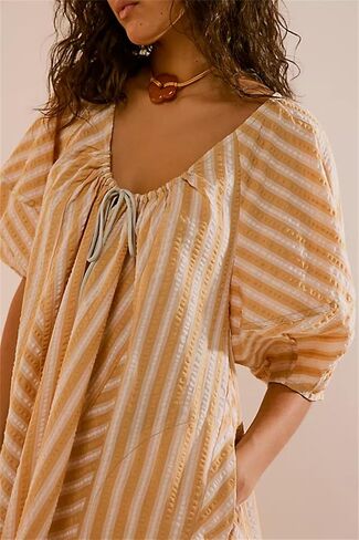 Women Y2K Puff Sleeve Striped Oversized Romper Dress Summer V Neck Overall Wide Leg Loose Jumpsuit with Pocket in Saudi Arabia