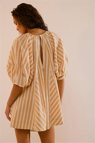Women Y2K Puff Sleeve Striped Oversized Romper Dress Summer V Neck Overall Wide Leg Loose Jumpsuit with Pocket in Saudi Arabia