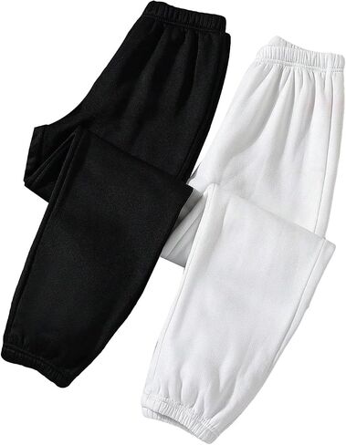 WDIRARA Girl's 2 Pieces Elastic Waist Sweatpants Workout Joggers with Pockets in Kuwait