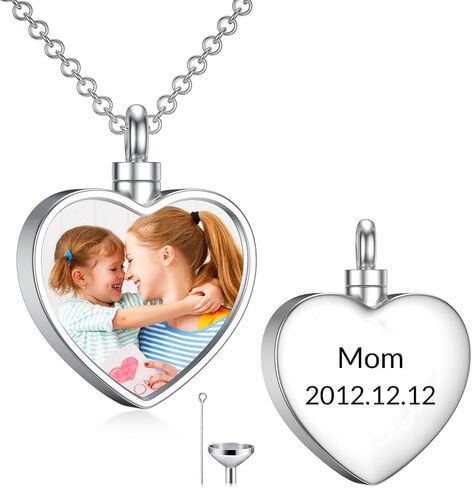 SOULMEET Personalized Photo Urn Necklace for Ashes, 10k 14k 18k White Gold/Silver Locket Ashes Necklace with Picture, Memorial Keepsake Cremation Jewelry for Women Men in Saudi Arabia