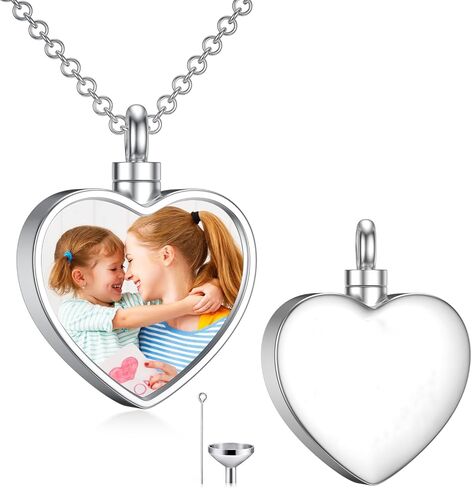 SOULMEET Personalized Photo Urn Necklace for Ashes, 10k 14k 18k White Gold/Silver Locket Ashes Necklace with Picture, Memorial Keepsake Cremation Jewelry for Women Men in Saudi Arabia