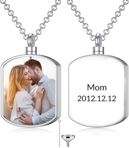 SOULMEET Personalized Photo Urn Necklace for Ashes, 10k 14k 18k White Gold/Silver Locket Ashes Necklace with Picture, Memorial Keepsake Cremation Jewelry for Women Men in Saudi Arabia