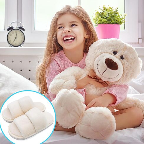 شباشب منفوشة للأولاد والبنات، شباشب ناعمة ومريحة للمنزل والمنزل الدافئ من الفرو، خف قطيفة مفتوح من الأمام، سهل الارتداء في الأماكن المغلقة للأطفال in Kuwait