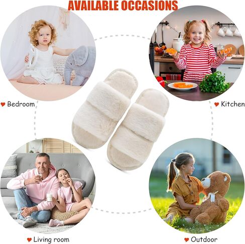 شباشب منفوشة للأولاد والبنات، شباشب ناعمة ومريحة للمنزل والمنزل الدافئ من الفرو، خف قطيفة مفتوح من الأمام، سهل الارتداء في الأماكن المغلقة للأطفال in Kuwait