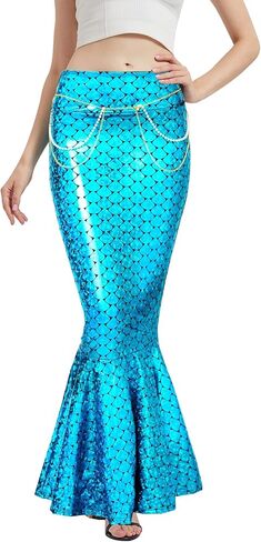 Halloween Mermaid Costume for Woman 2024 - Long Mermaid Skirt with Waist Chain for Women Girls,Plus Size Outfit for Cosplay in Saudi Arabia