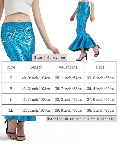 Halloween Mermaid Costume for Woman 2024 - Long Mermaid Skirt with Waist Chain for Women Girls,Plus Size Outfit for Cosplay in Saudi Arabia
