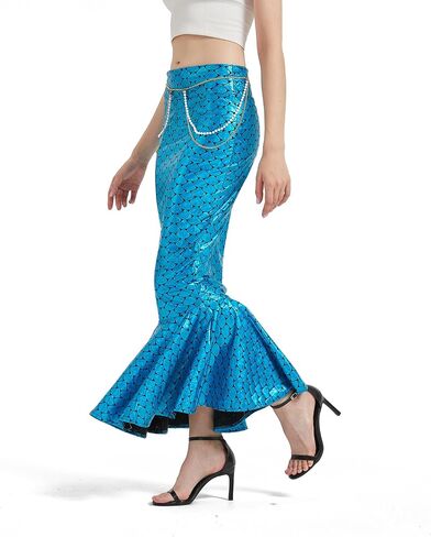 Halloween Mermaid Costume for Woman 2024 - Long Mermaid Skirt with Waist Chain for Women Girls,Plus Size Outfit for Cosplay in Saudi Arabia