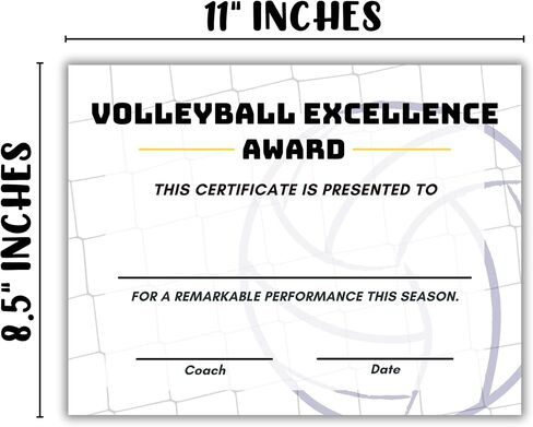 Volleyball Award Certificate of Excellence Sports | 50pk 8.5x11" Paper for Trophies Medal Most Improved Girls 1st 2nd 3rd Ribbon Sticker Team Gifts Youth Handouts in Saudi Arabia