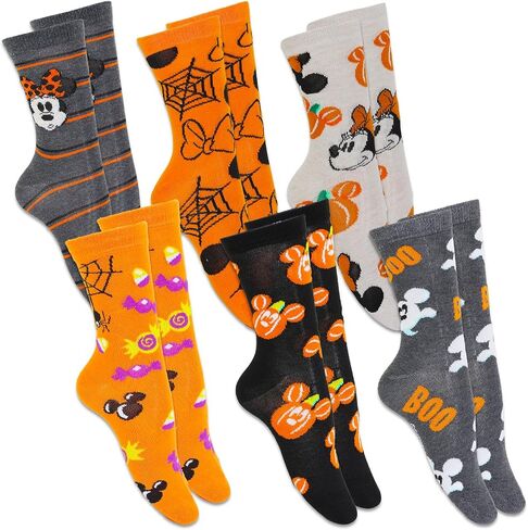 Disney 6 Pack Mickey and Minnie Halloween Socks - Bundle with 6 Pairs of Mickey Mouse and Minnie Mouse Halloween Crew Socks Size 4-10 for Women, Teens, Girls | Mickey and Minnie Apparel for Girls in Saudi Arabia