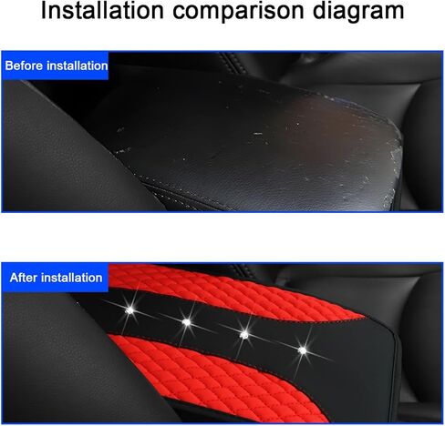 Mandark Bling Leather Car Center Console Cover, Crystal Rhinestone Vehicle Armrest Seat Box Protector, Waterproof Non-Slip Auto Arm Rest Decor Cushion, Universal for SUV, Truck, RV（Red） in Saudi Arabia